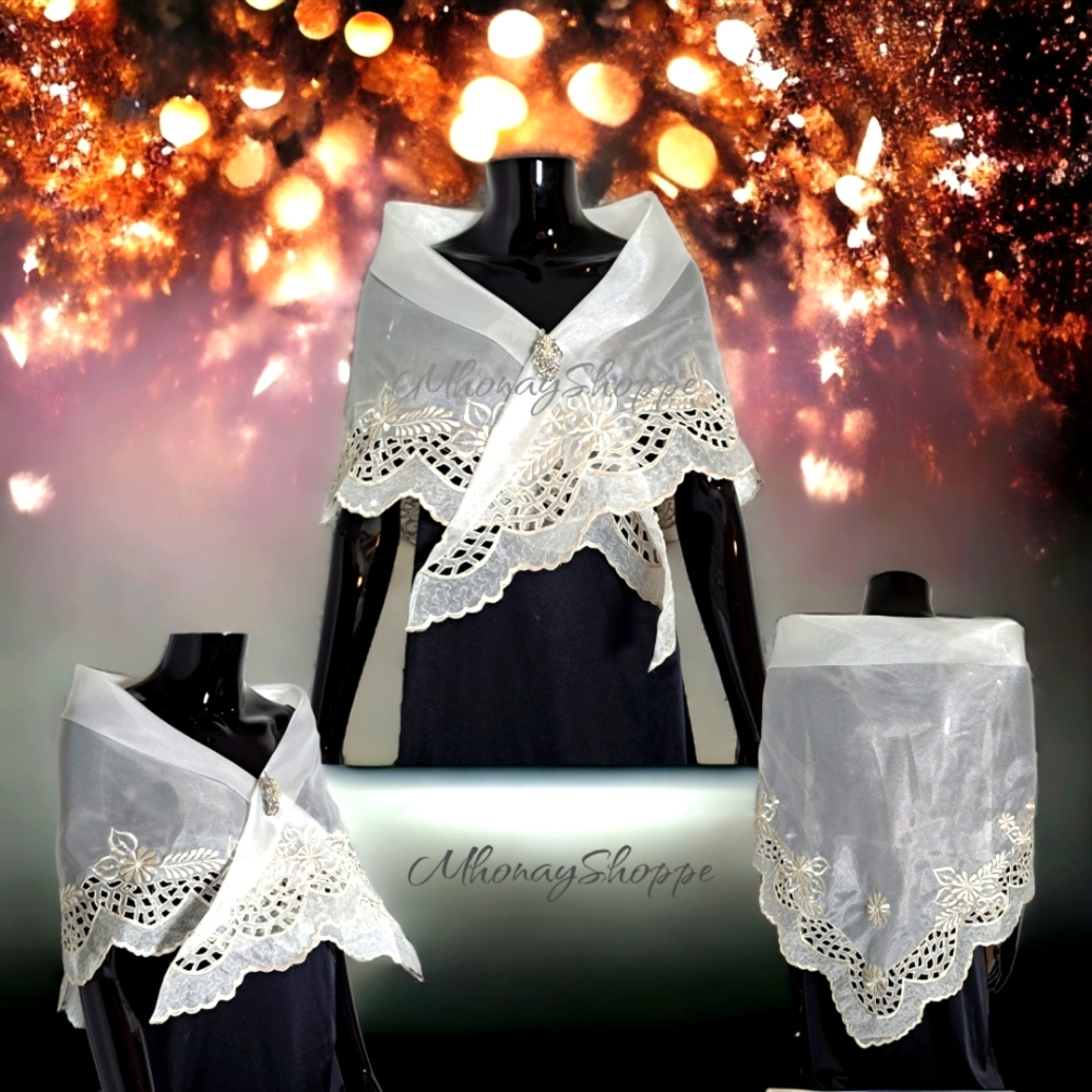 WHT- Cutwork Embroidery Modern Filipiniana Alampay (white embroidery)